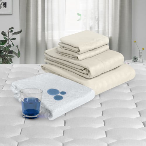 Combo Protector Impermeable + Jgo de Sábanas Hotelero